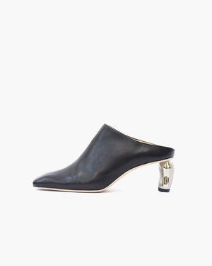black leather mules heel
