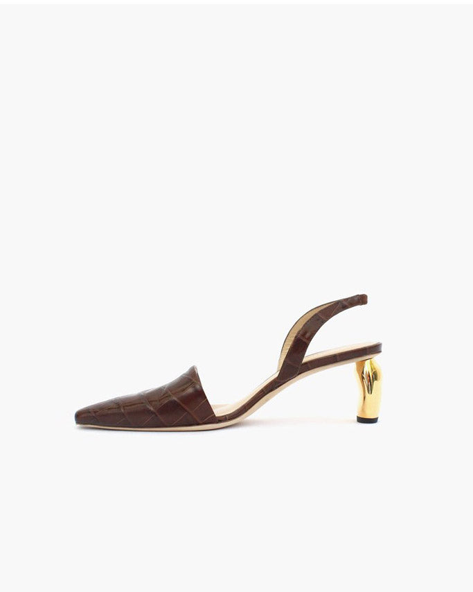 gold croc heels