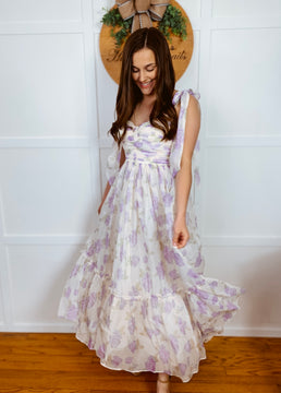 Simone Lavender Floral Tiered Midi Dress