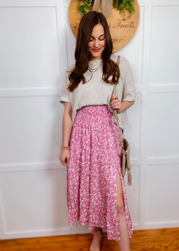 Raquel Pink Floral Midi Skirt