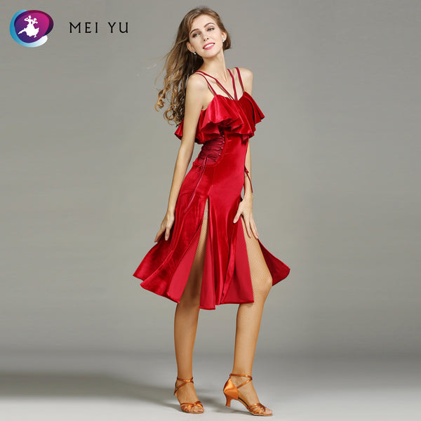 Mei Yu My749 Latin Dance Dress Rumba Samba Cha Cha Jive Paso Doble Ruffled Opening Dancing Dress Ballroom Costume