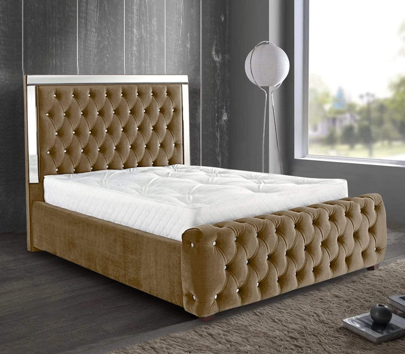 Envisage Fabric Bed Elegance Mirrored Bed - Plush Velvet Mink Bed Kings