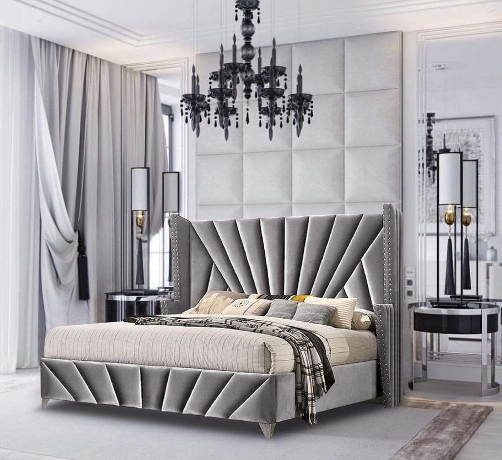 Premiere Art Deco Inspired Bed Frame - Soft Plush Grey