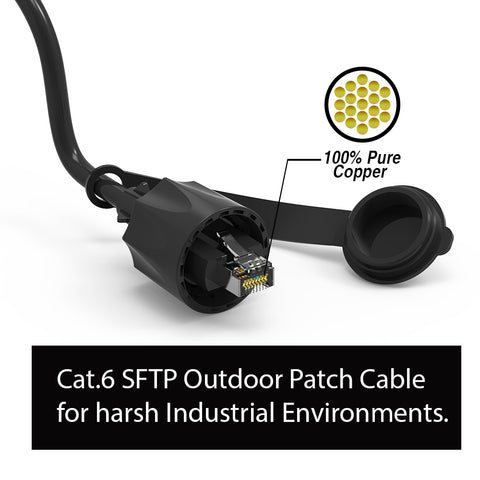 Cat6 SFTP Industrial Outdoor Patch Cable w/Dust Cap Black Application