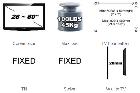 LED LCD Slim TV Wall Mount 26~60" Fixed Slim Type BTHN511M
