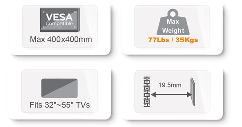 Ultra Slim TV Mount for 32~55" Fixed Max 400x400 VESA 77lbs KL22-44F Details