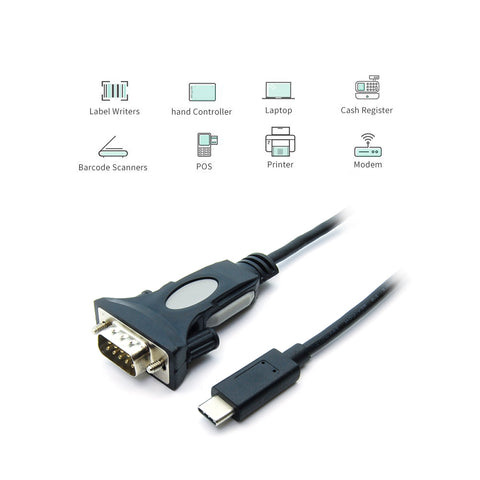USB2.0 Type C to DB9-Male RS232 Serial Adapter Cable w/FTDI Chipset Application