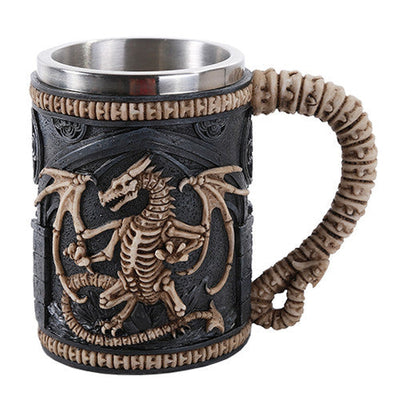 6.25" Stainless Steel Resin Mug - Skeleton Dragon - Magick Magick.com