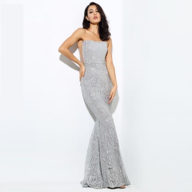 silver floor length gown