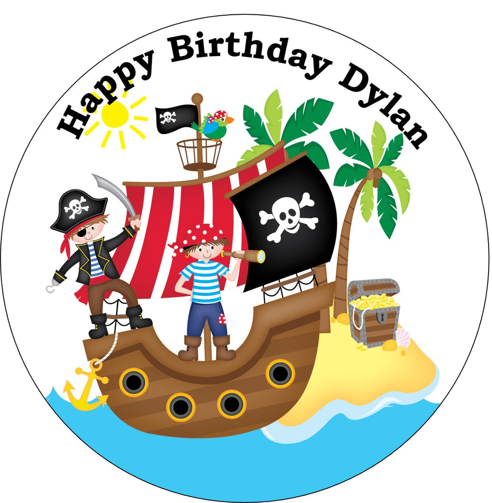 Pirate ship personalised cake Topper edible Icing or Wafer