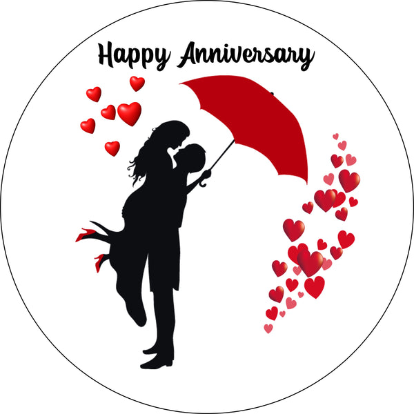 Wedding anniversary silhouette couple red umbrella cake Topper edible
