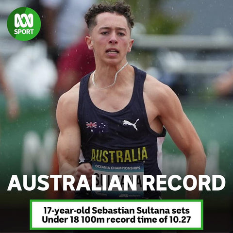 Sebastian Sultana breaking the Australia U18 Men 100m Record