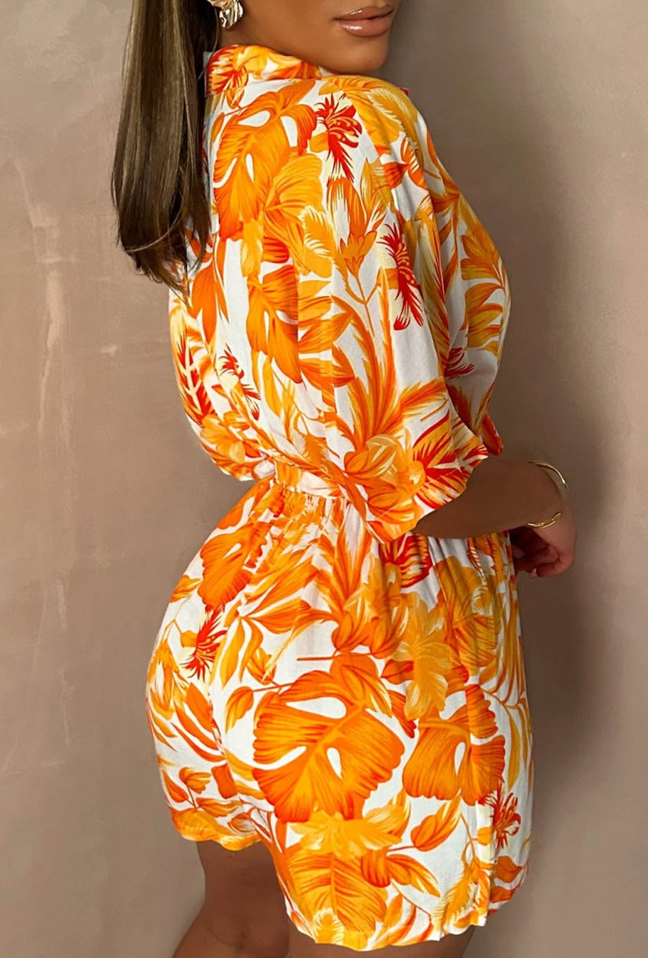 Into Paradise Orange Button up Playsuit