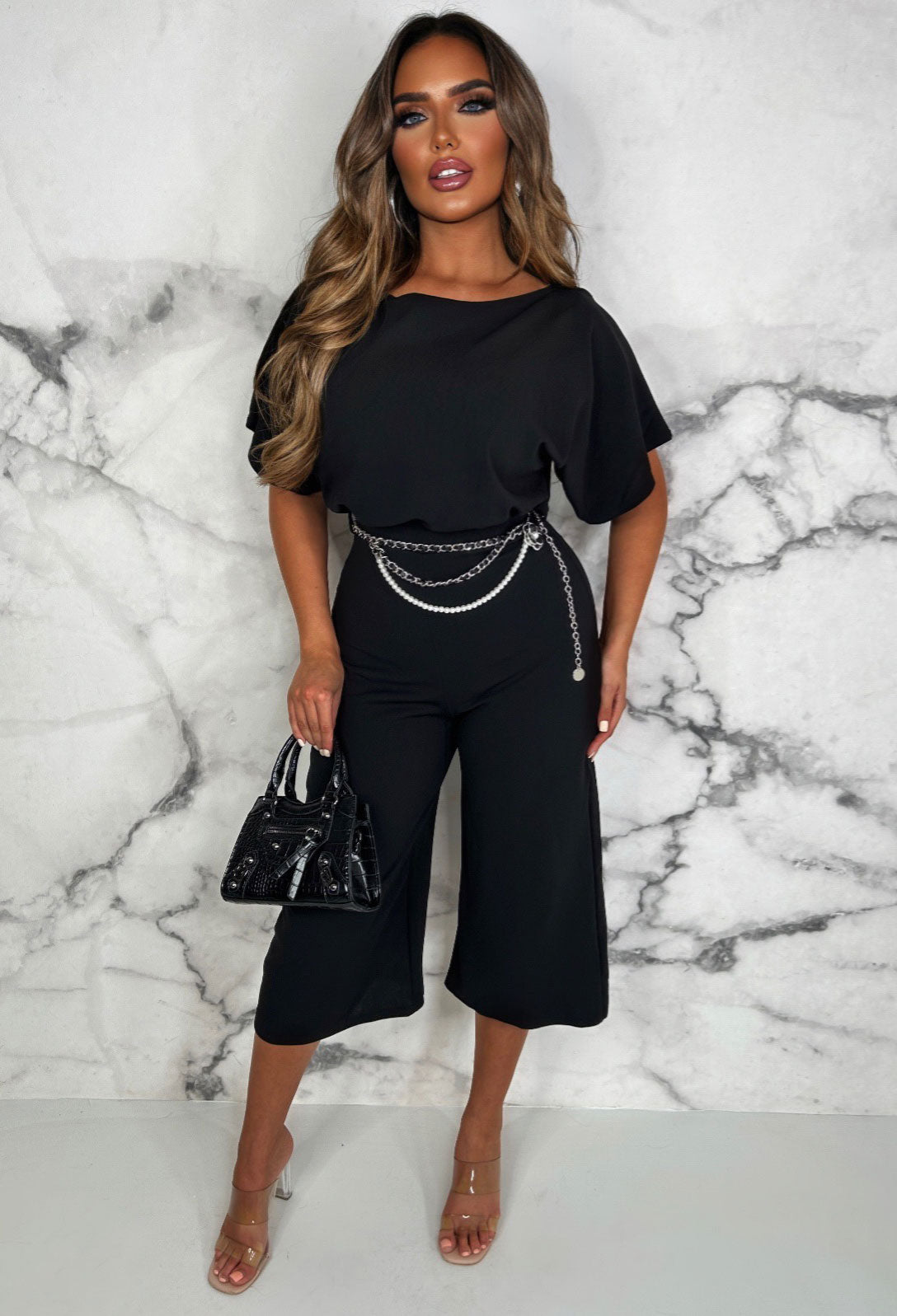 Always Chic Black Belted Culotte Jumpsuit