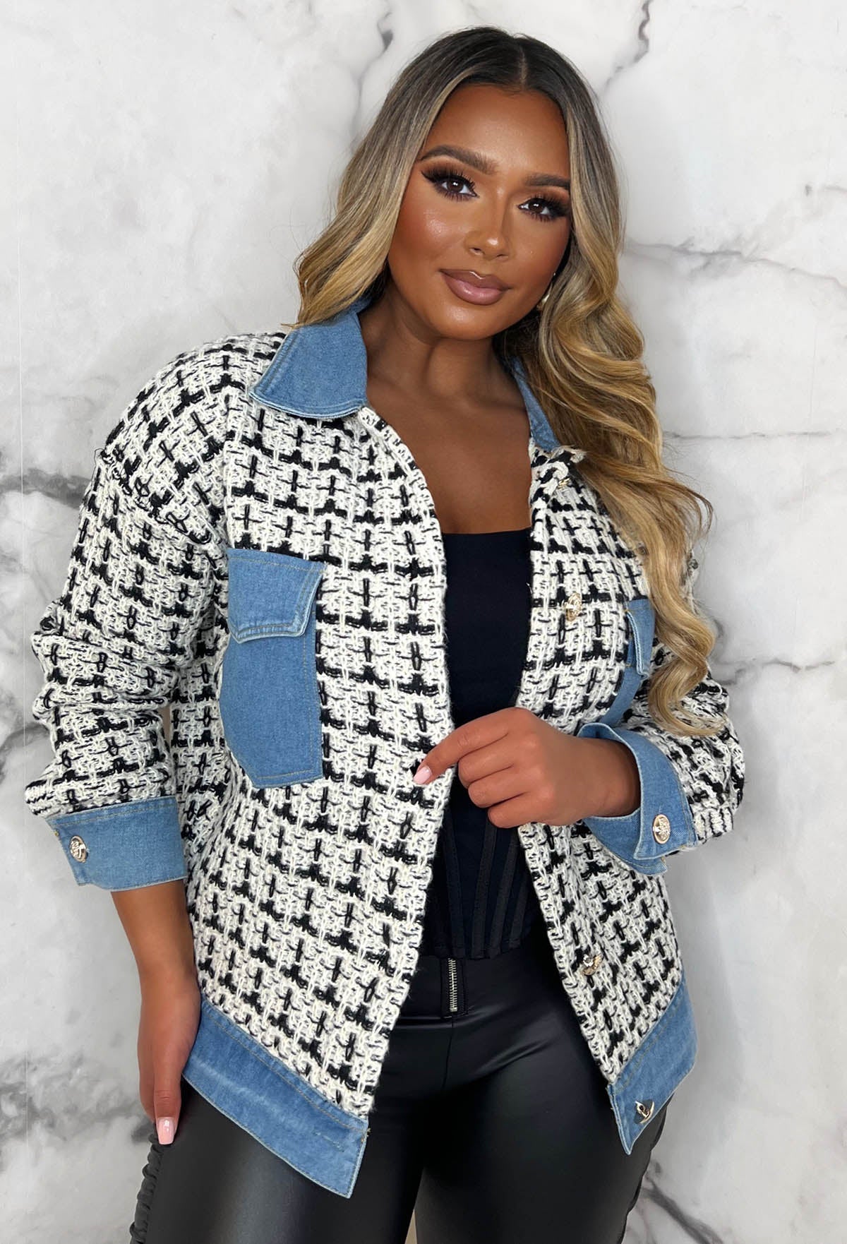 Luxe Fantasy Mid Blue Monochrome Tweed & Denim Jacket Limited Edition