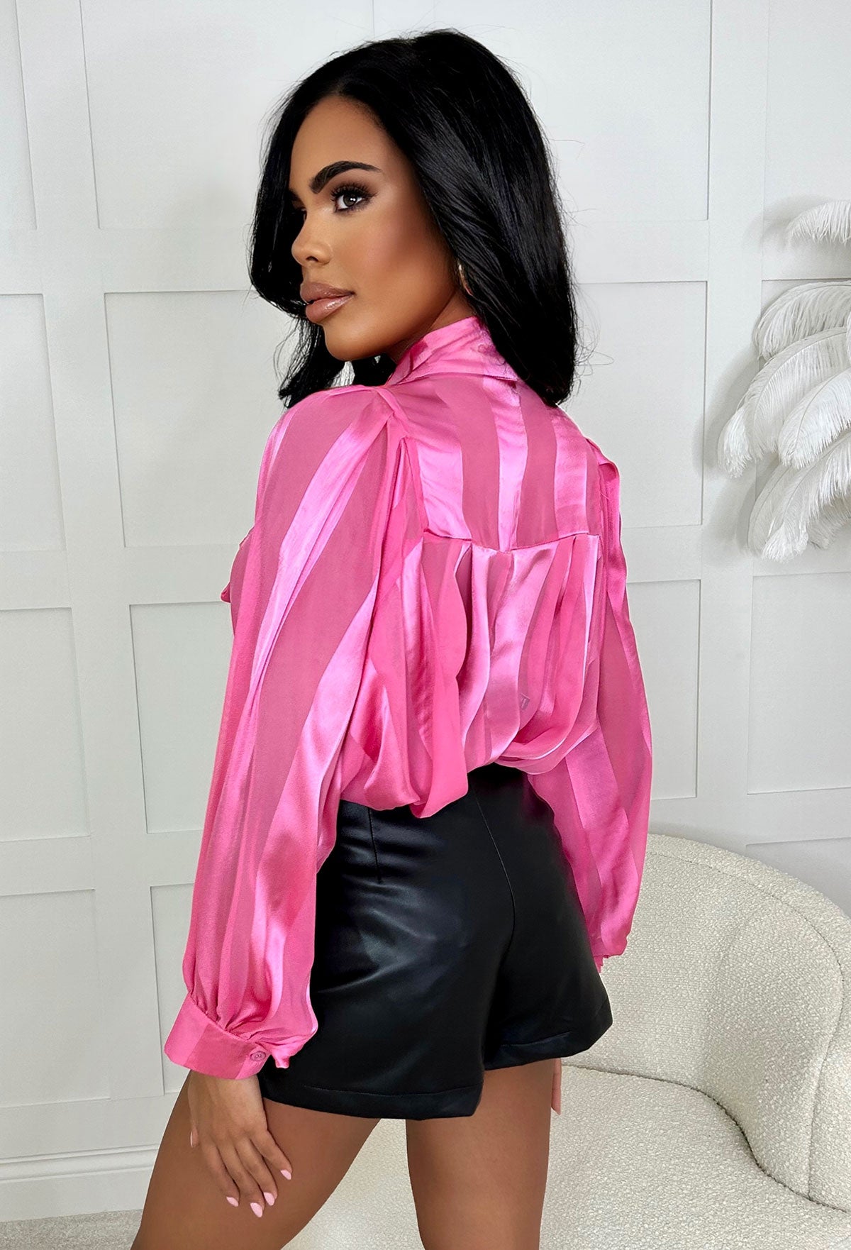 In The Clear Hot Pink Pussybow Blouse