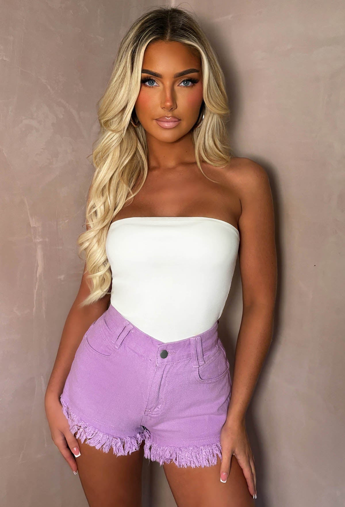 Frayed Fiesta Lilac Frayed Cut Off Shorts