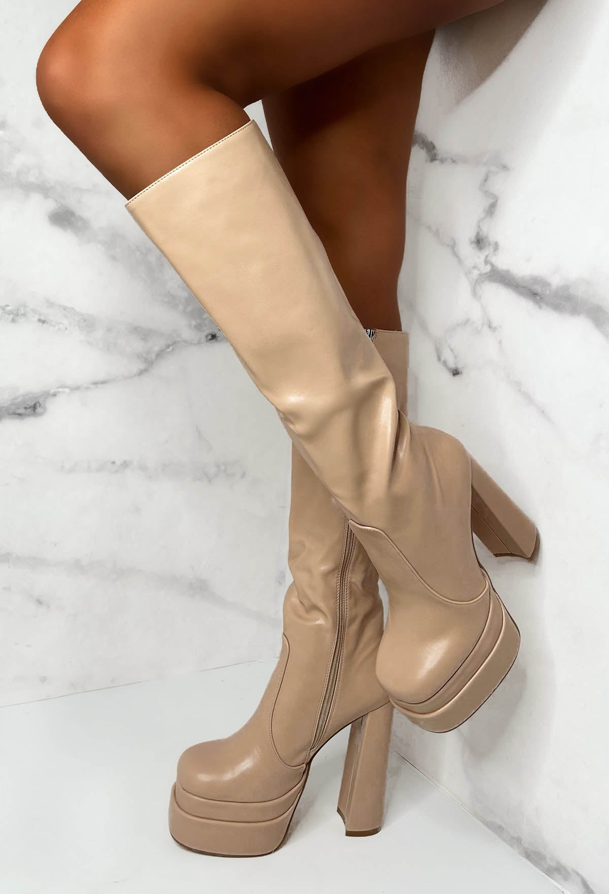 Love Connection Nude Super High Platform Knee Boots Limited Edition