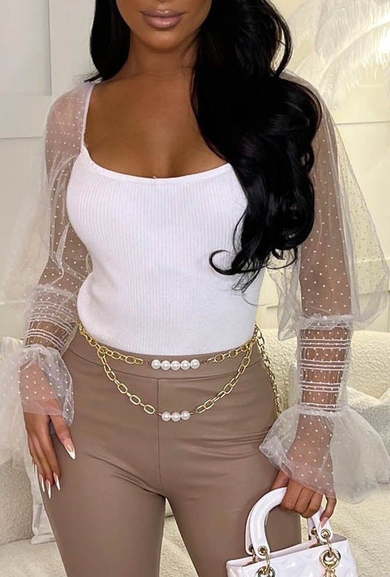 Luxe Delight Cream Sheer Dobby Mesh Puff Sleeve Top Limited Edition