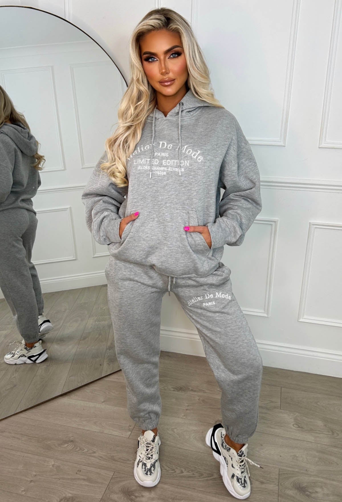 Ltd Edition Grey Marl Embroidered Hooded Two-Piece Loungewear Set