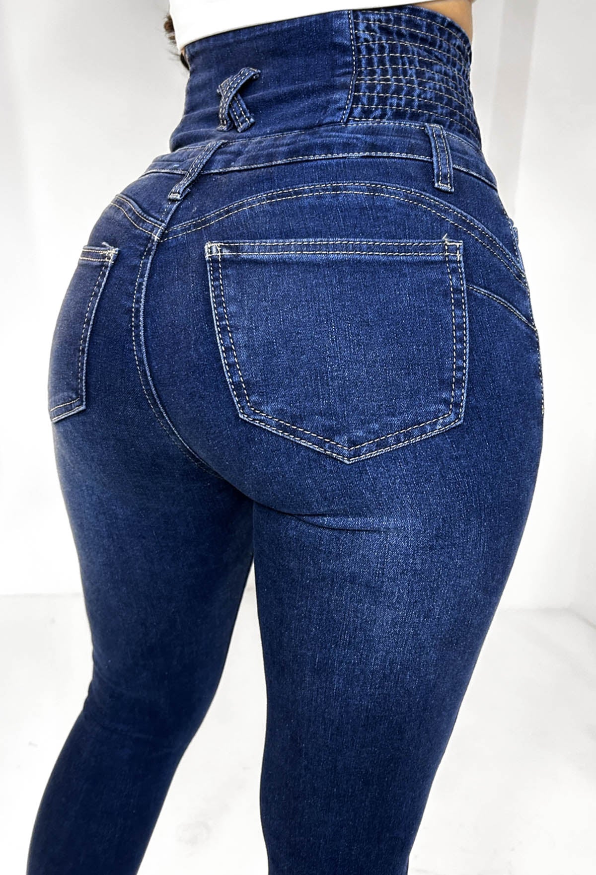 Cinched & Ready Dark Blue High Waist Cinching Push Up Skinny Stretch Jeans