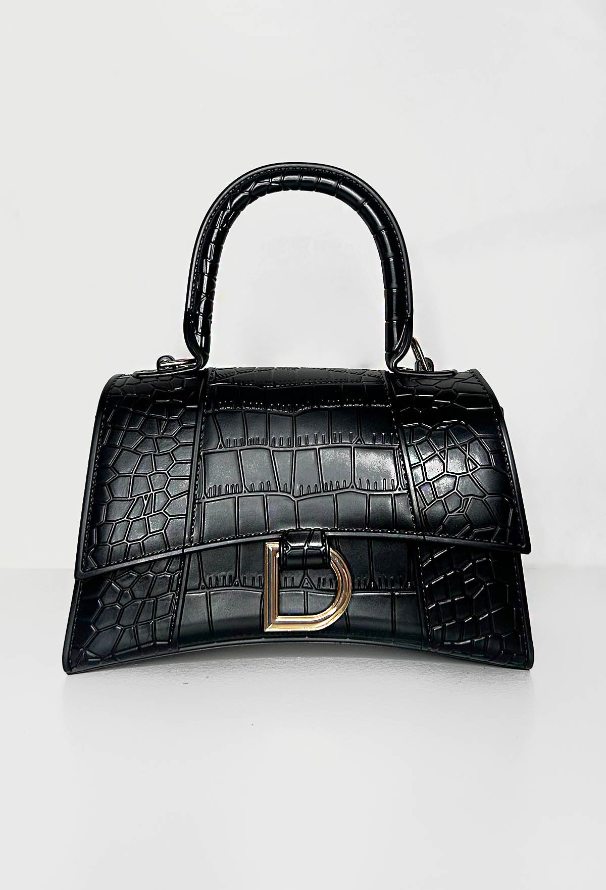 Get It Together Black Croc Gold Detail Bag