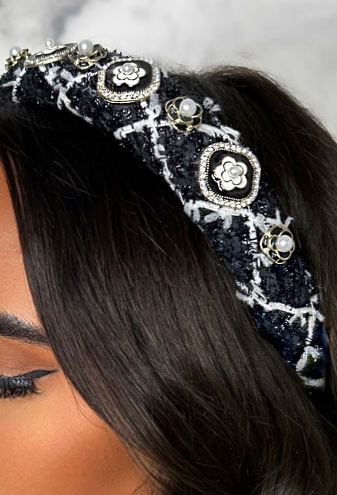 Babe Like Blair Black Tweed Embellished Headband