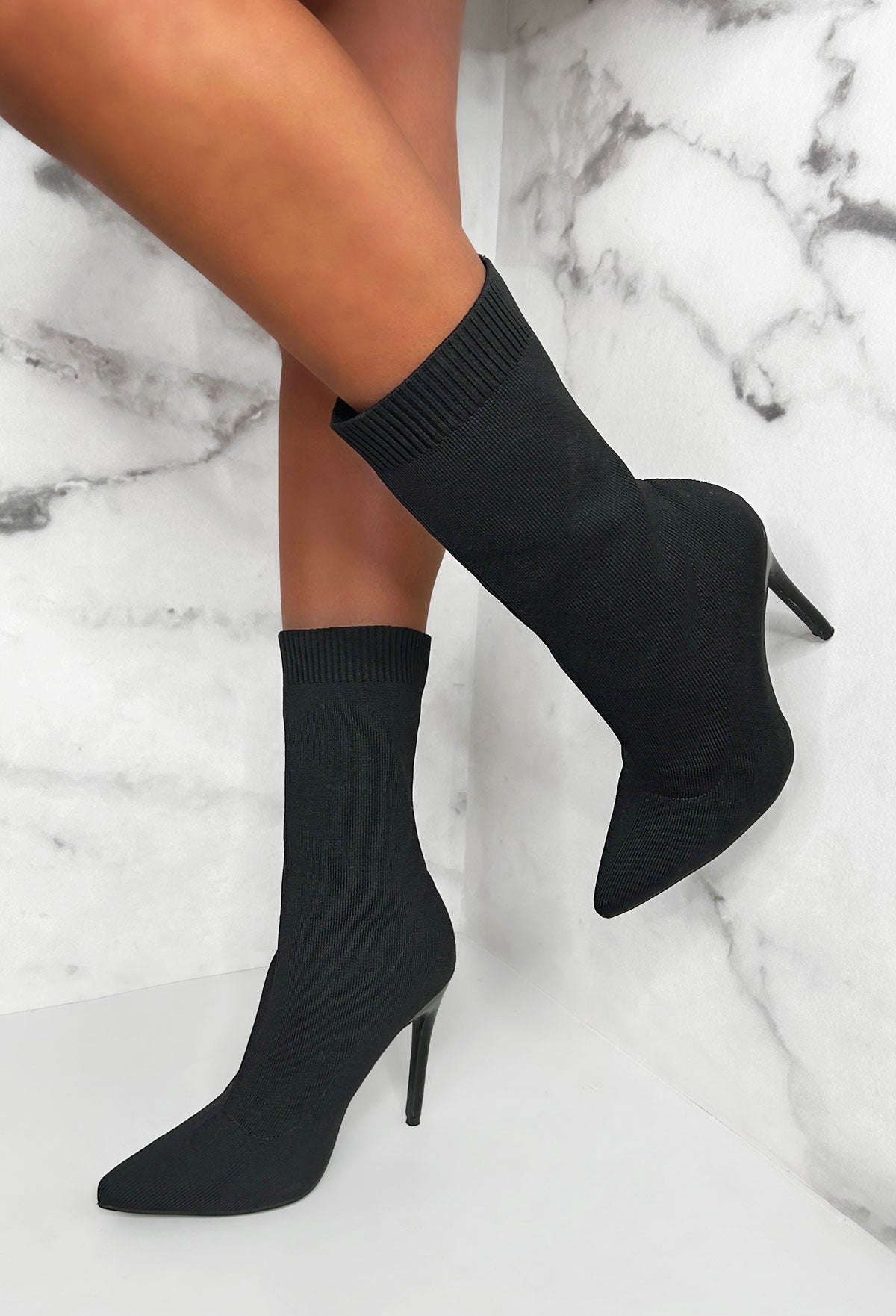 My Next Step Black Stretch Knitted Sock Ankle Boots