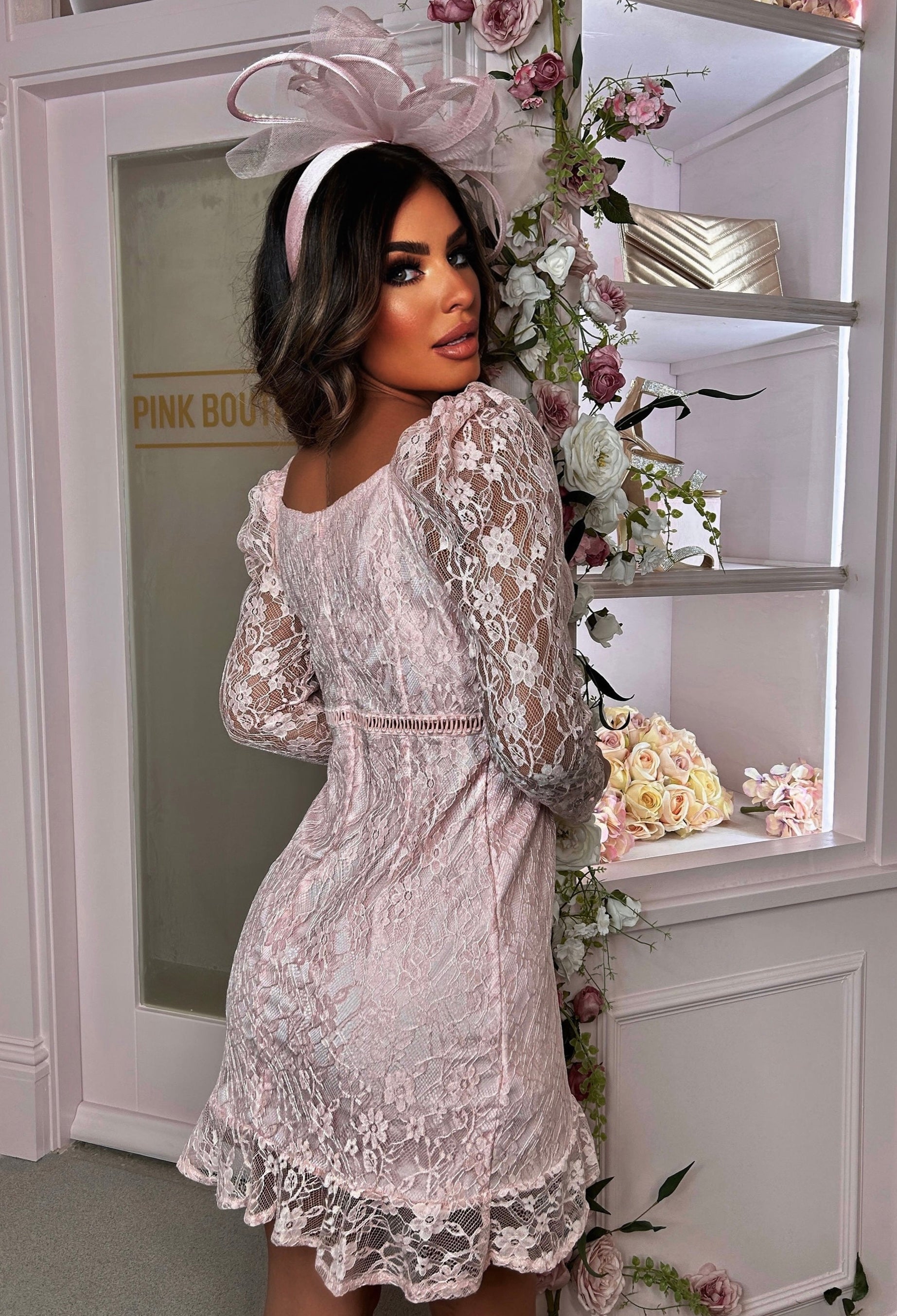 Ladylike Luxe Blush Pink Long Sleeve Lace Mini Dress