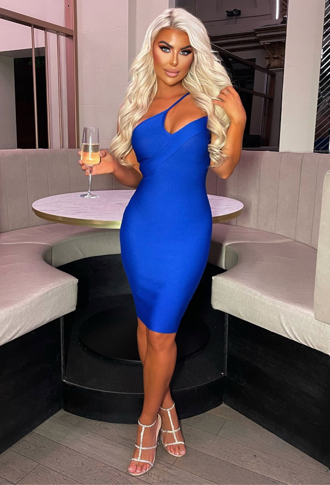 Diva Energy Cobalt One Shoulder Bandage Mini Dress