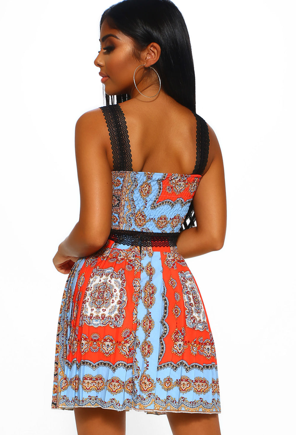 Sunset Chills Red Multi Printed Pleated Skirt Co-Ord – Pink Boutique UK