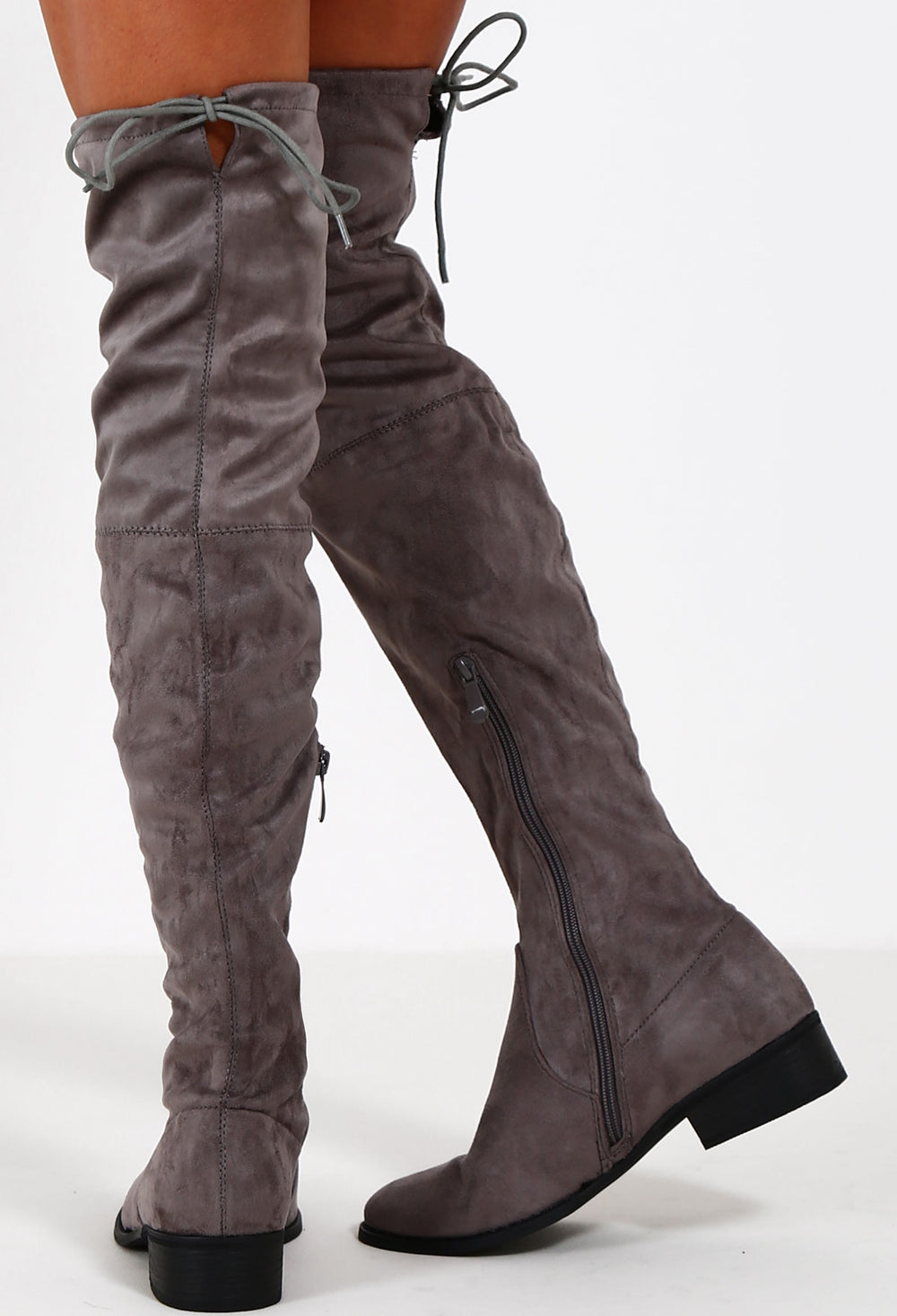 grey suede knee high boots flat