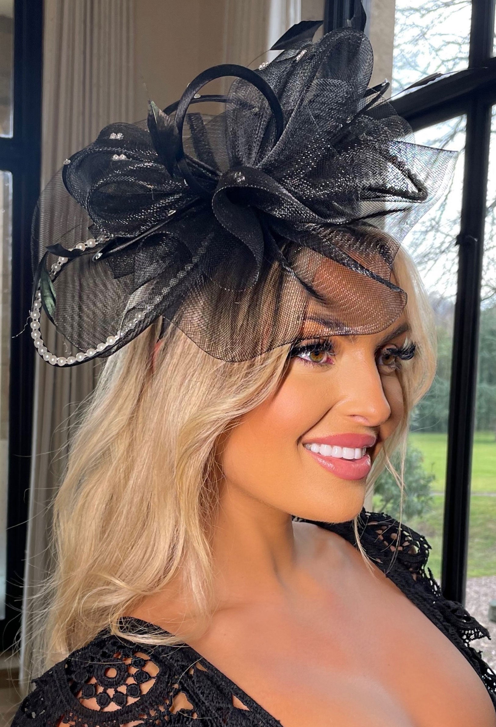 Eternity Black Diamante Veil Fascinator