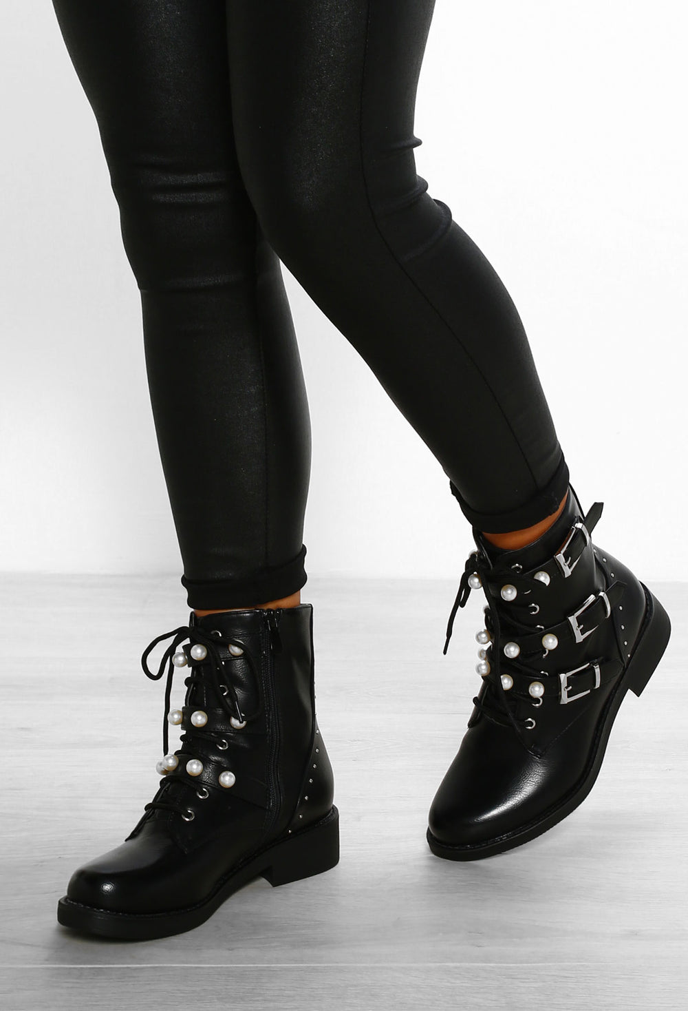 black studded lace up boots