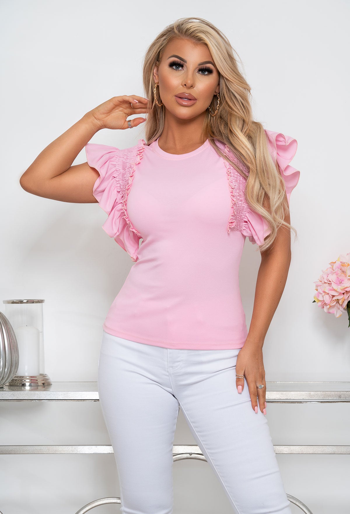 Born Goddess Pink Ruffle Sleeve Top