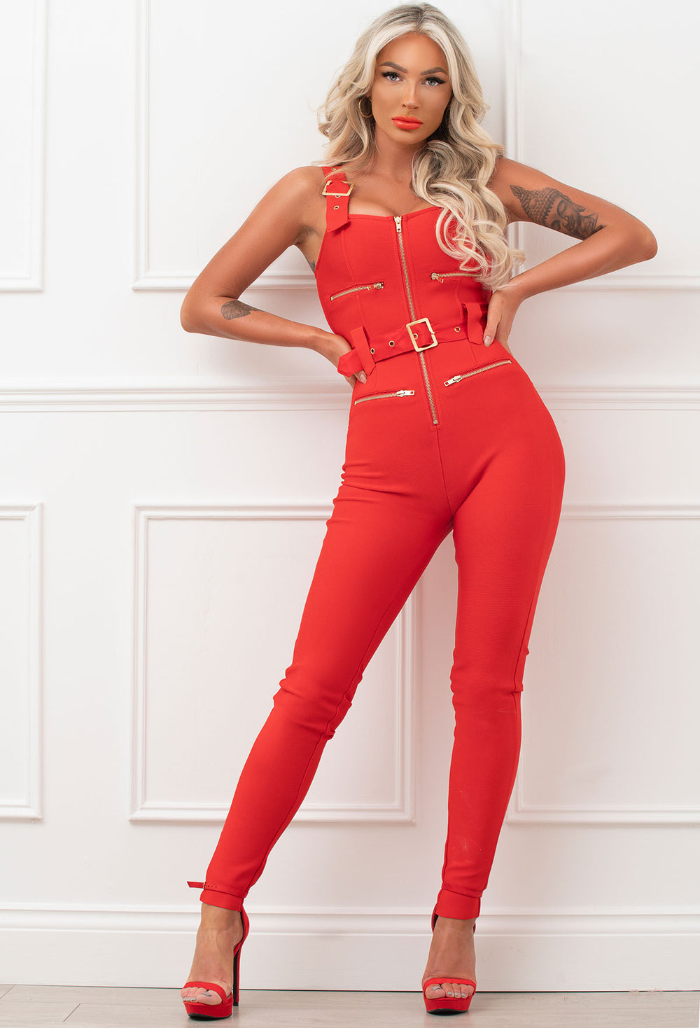 red bandage jumpsuit