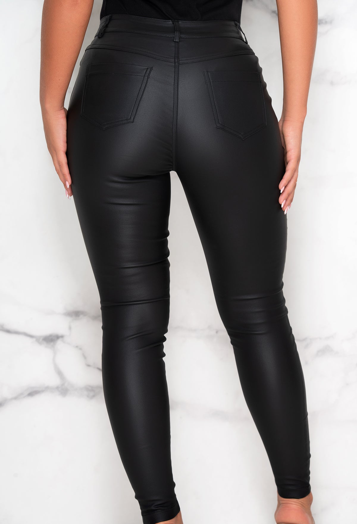 Don't Look Away Black Lace Up Faux Leather Coated Legging