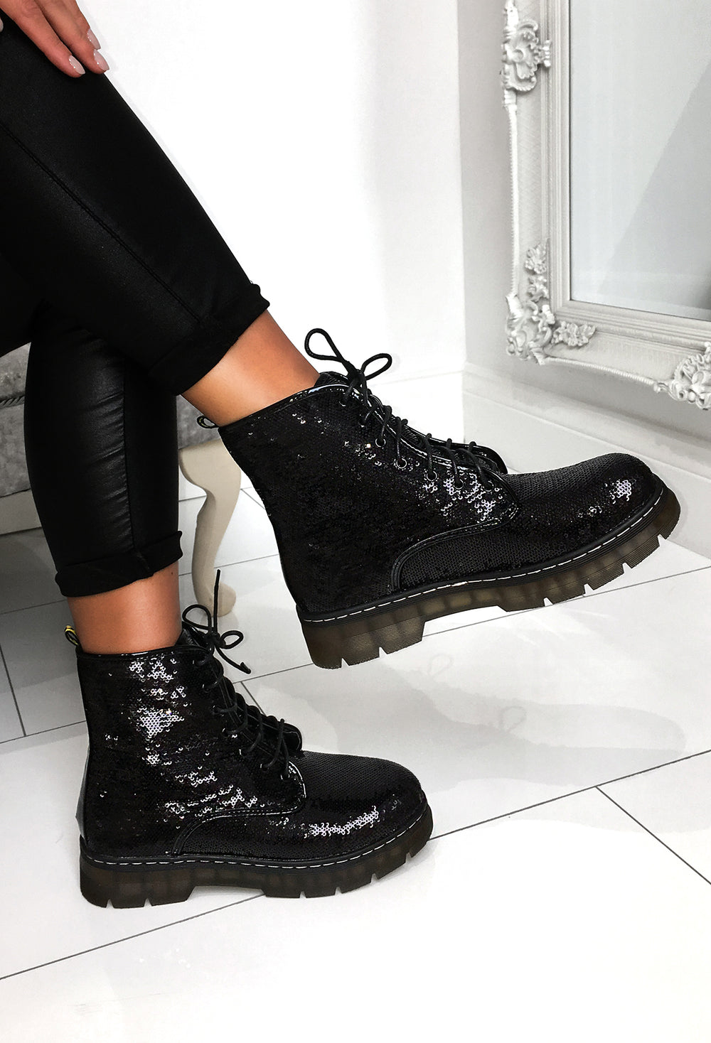 Glitter Overload Black Sequin Lace Up 