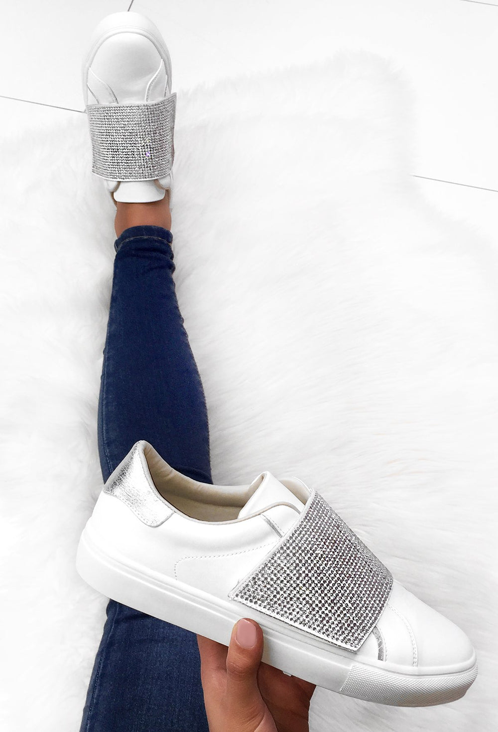 Glitz Silver Diamante Strap Trainers 