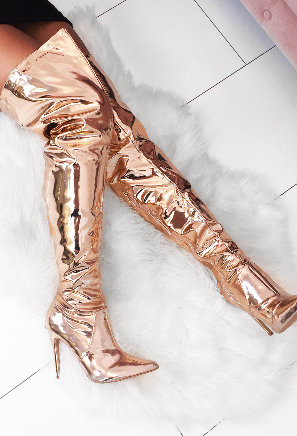 rose gold over the knee boots