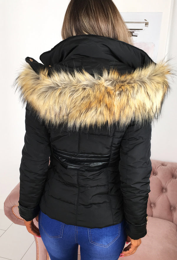 Feeling Chilly Black Padded Coat With Faux Fur Hood – Pink Boutique UK
