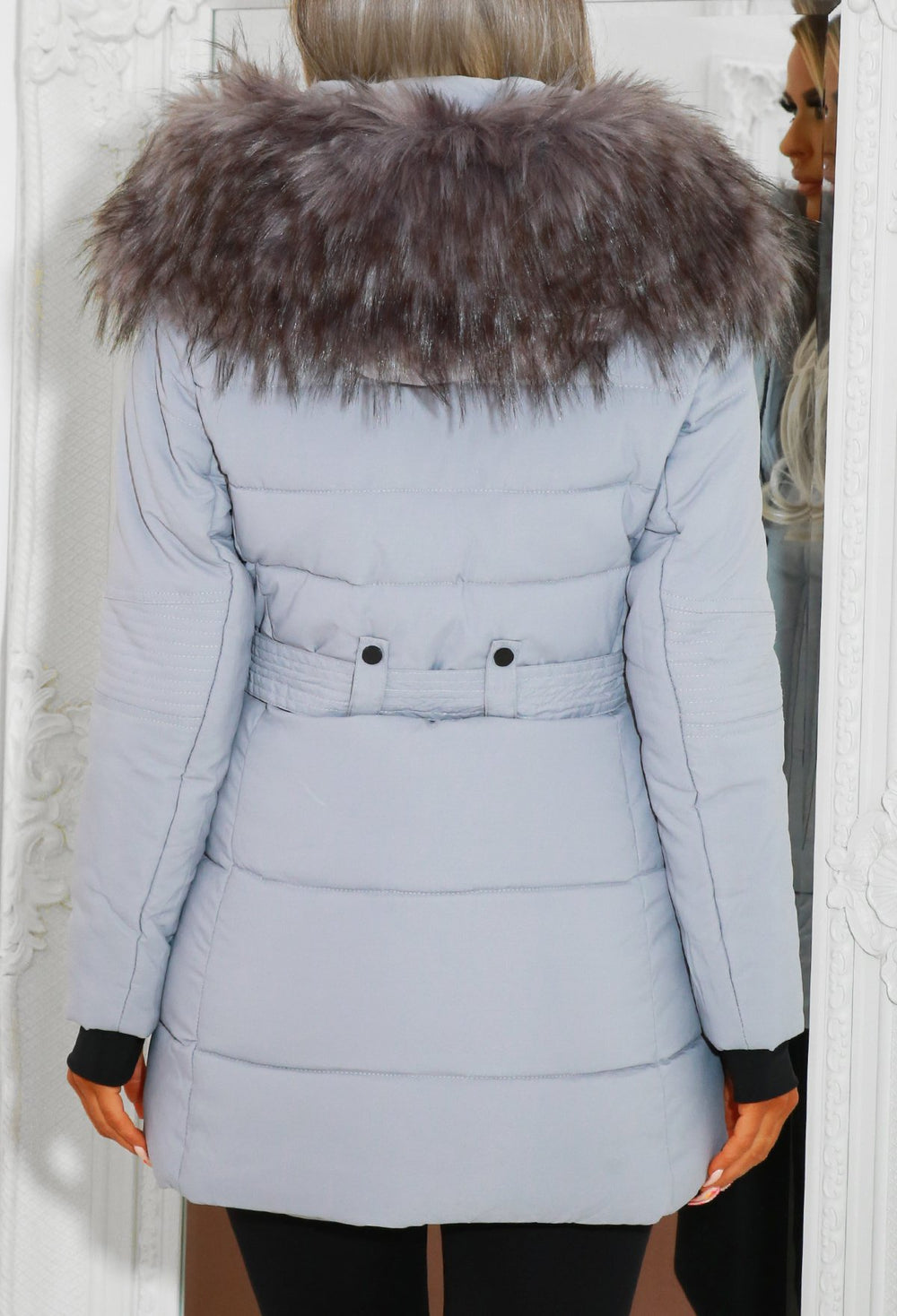 longline coat with fur hood