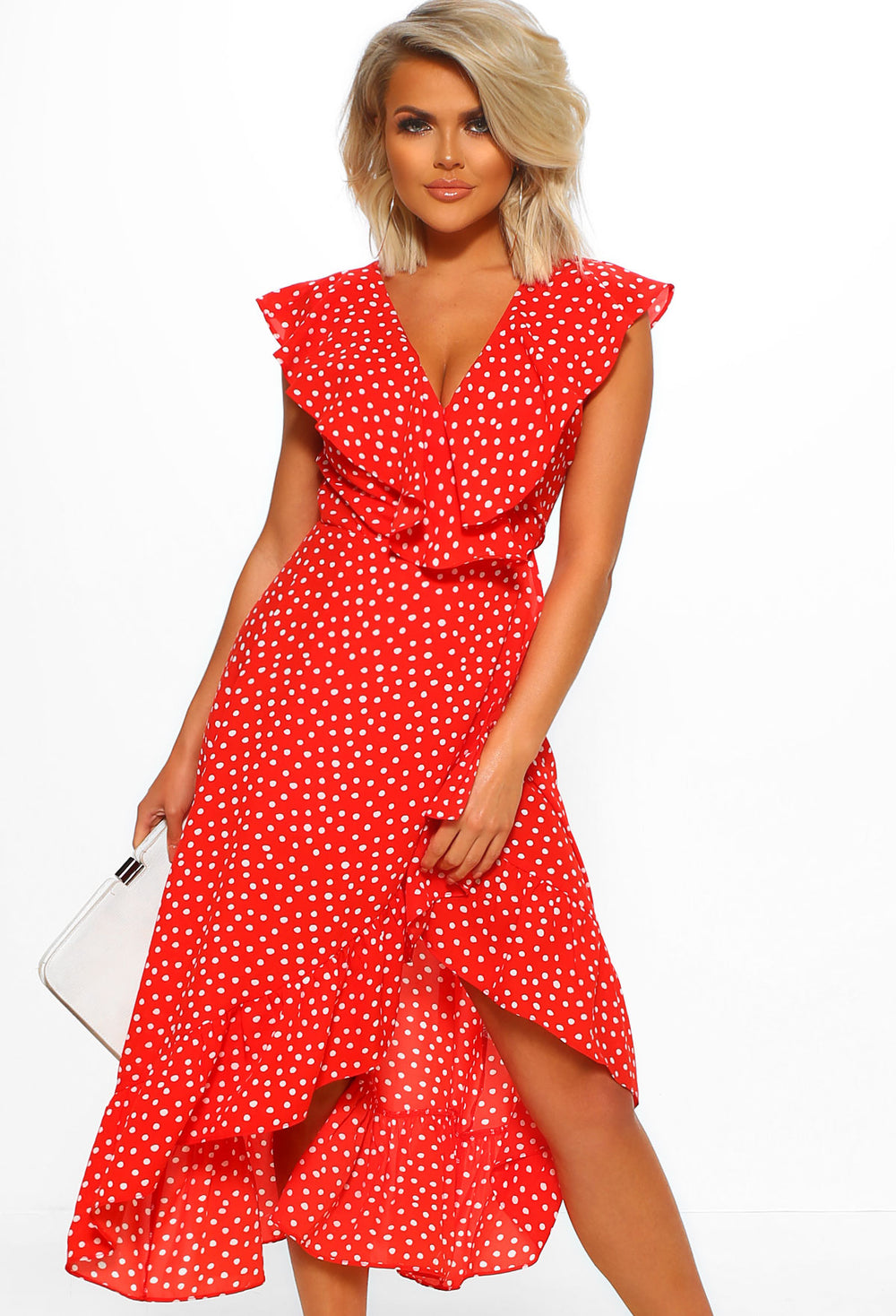 red spotty midi dress