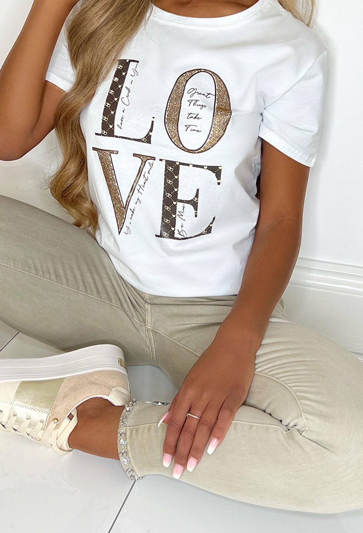 Obsess Over White Love Designer Print T-Shirt