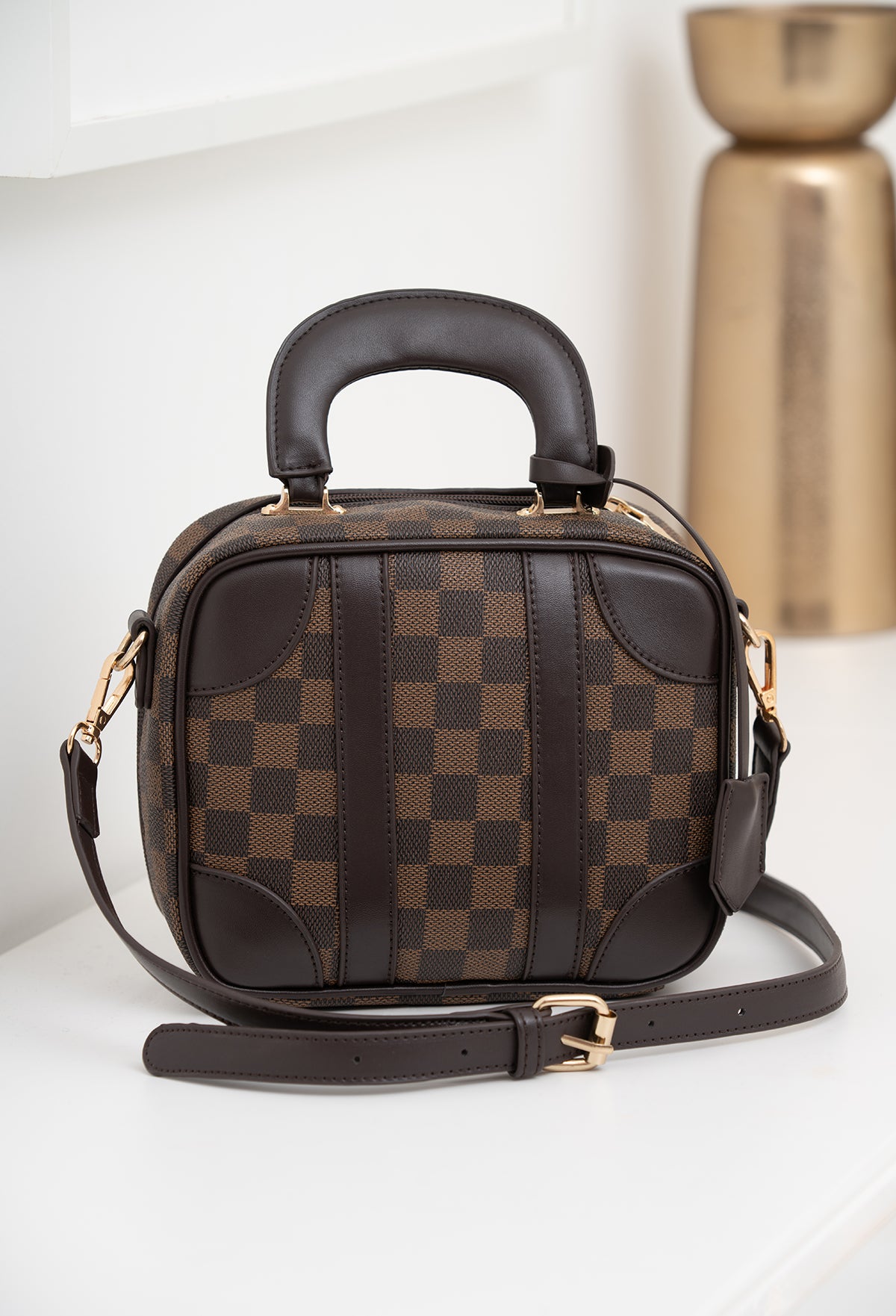 Boss Brown Check Shoulder Bag