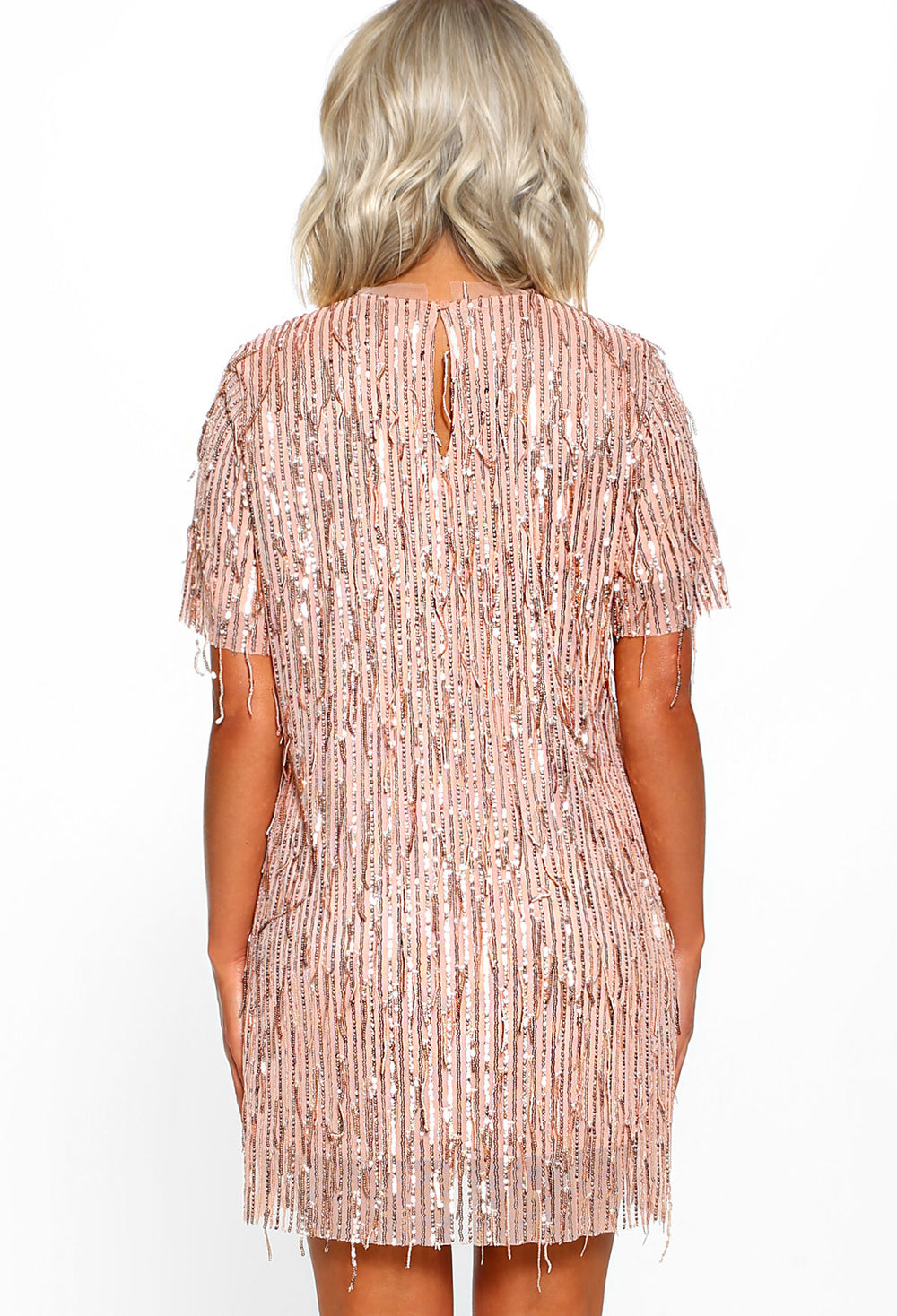 gold sequin shift dress