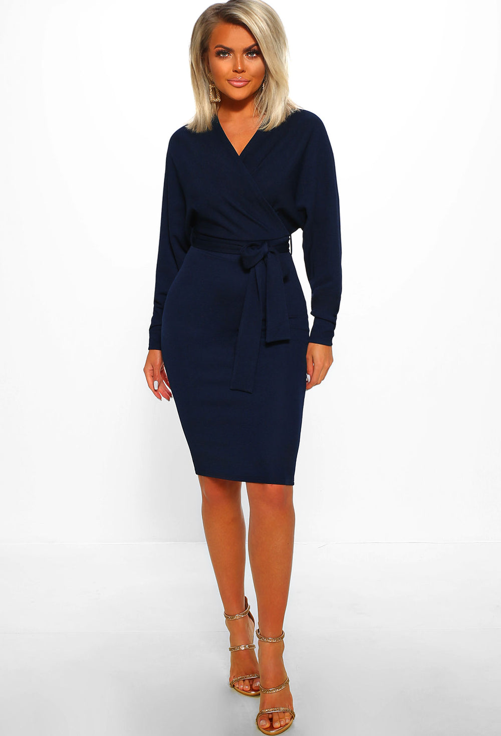 Wholehearted Love Navy Belted Batwing Sleeve Midi Dress – Pink Boutique UK