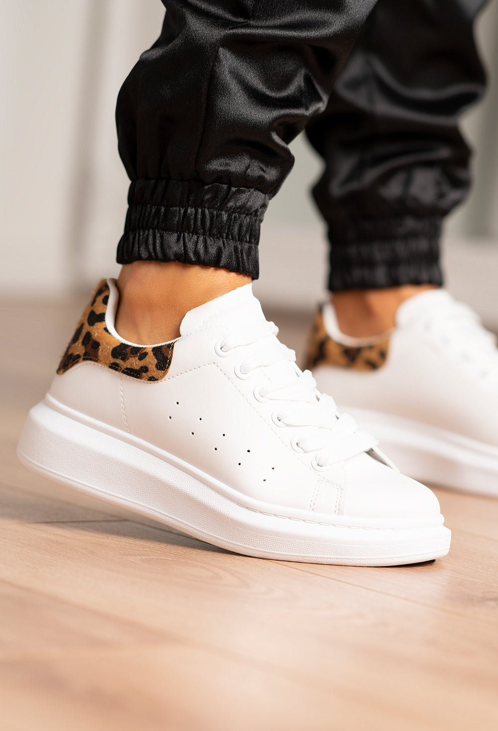 leopard white trainers