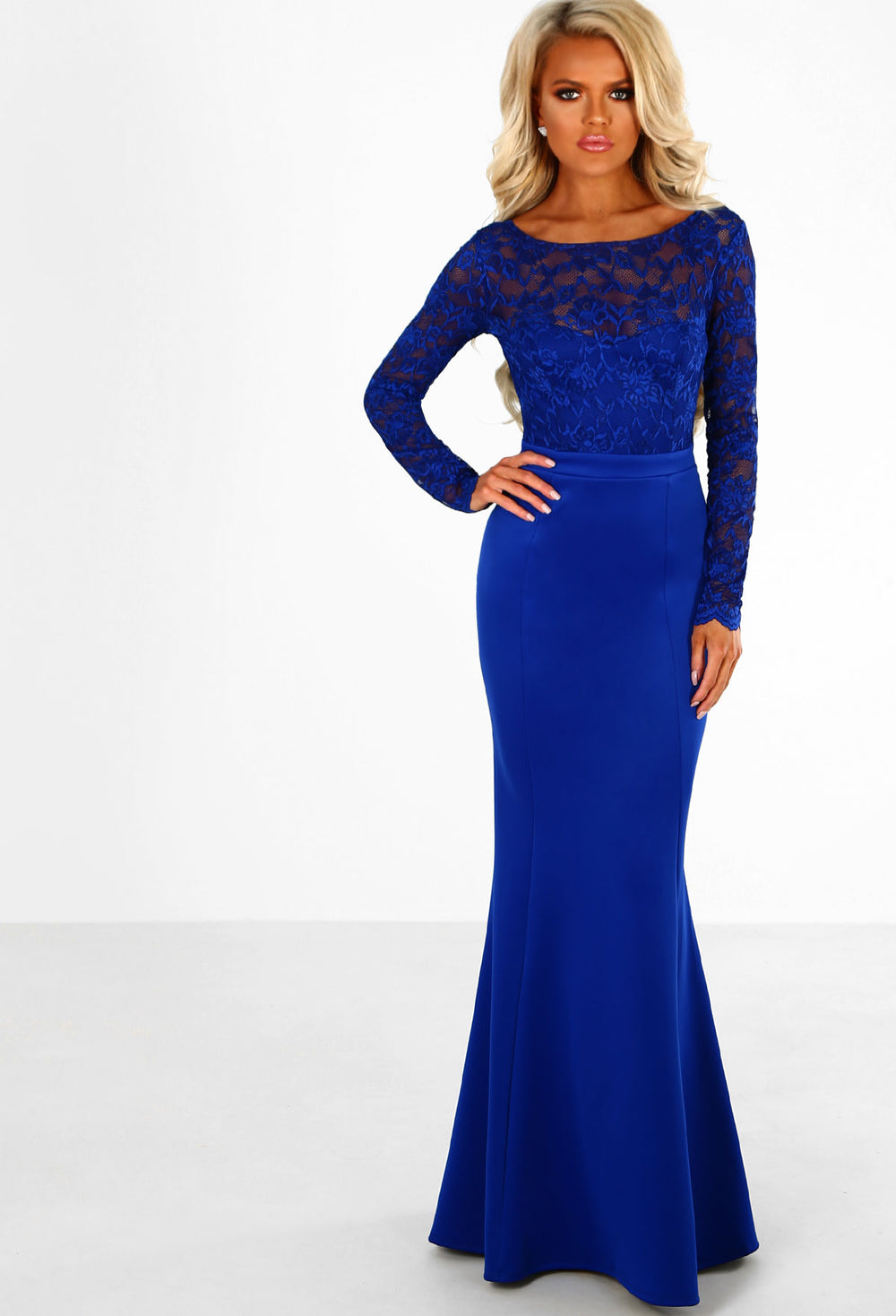 wondrous water lilies royal blue maxi dress