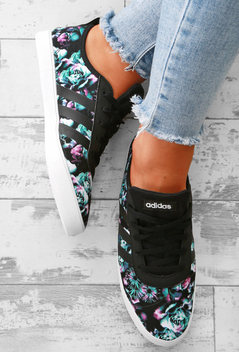 adidas qt vulc black floral trainers